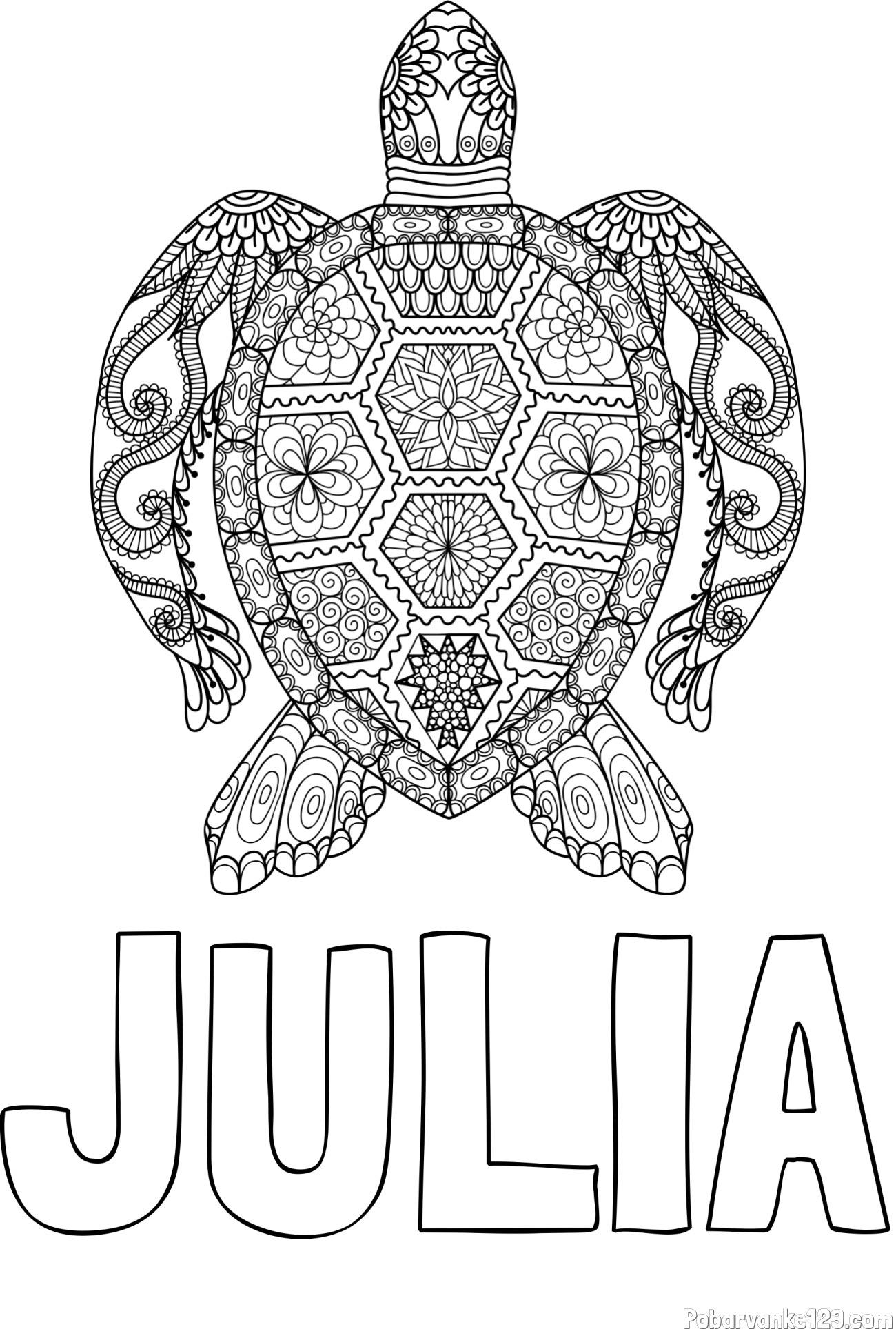 Pobarvanka imena JULIA in pobarvanka želve - mandale