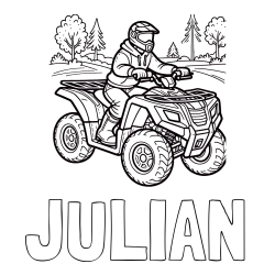 Online izdelana pobarvanka - Pobarvanka imena JULIAN in pobarvanka motorista na štirikolesniku