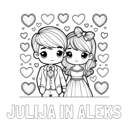 Online izdelana pobarvanka - Pobarvanka imena JULIJA IN ALEKS in pobarvanka dveh zaljubljencev s srčki