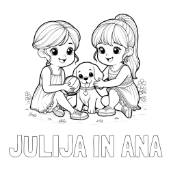 Online izdelana pobarvanka - Pobarvanka imena JULIJA IN ANA in pobarvanka prijateljic s kužkom