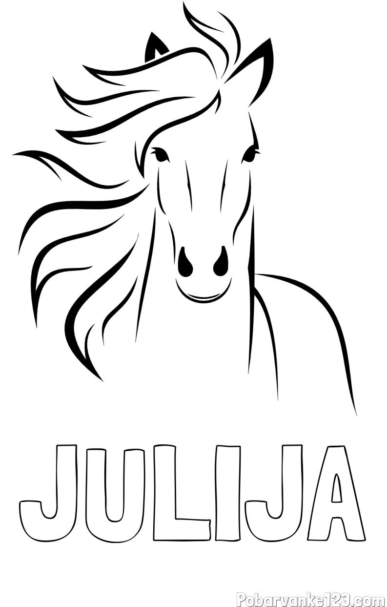 Pobarvanka imena JULIJA in lepa pobarvanka konja