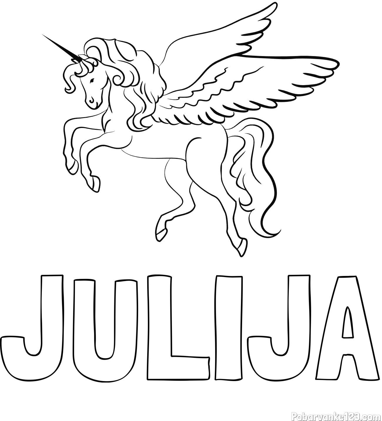 Pobarvanka imena JULIJA in lepa pobarvanka samoroga