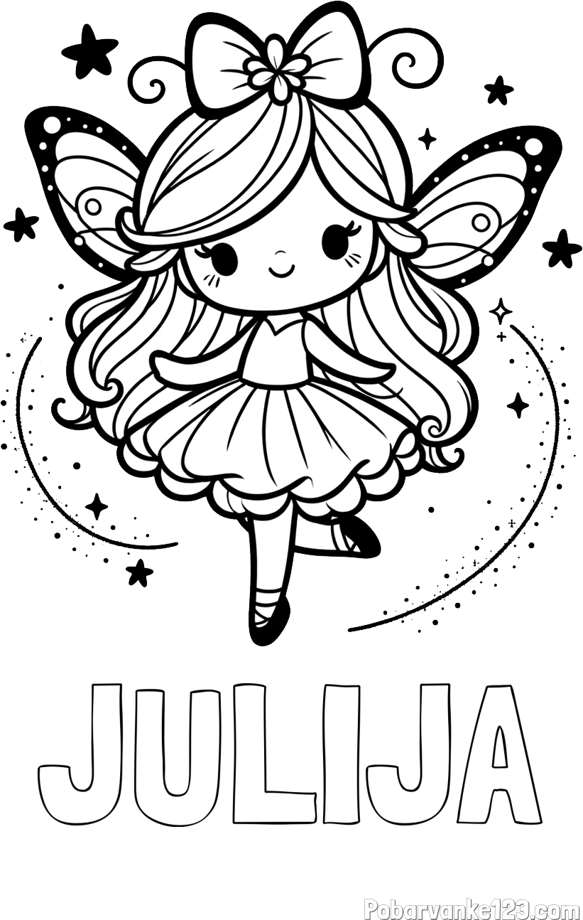 Pobarvanka imena JULIJA in ljubka čarobna vila