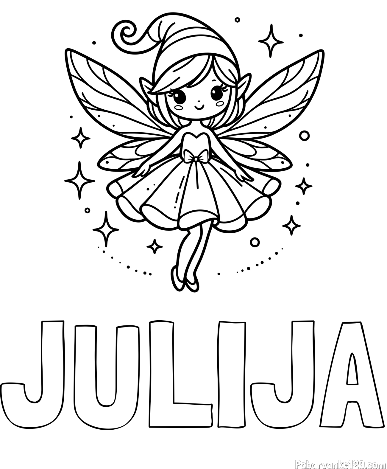 Pobarvanka imena JULIJA in otroška pobarvanka čudovite vile