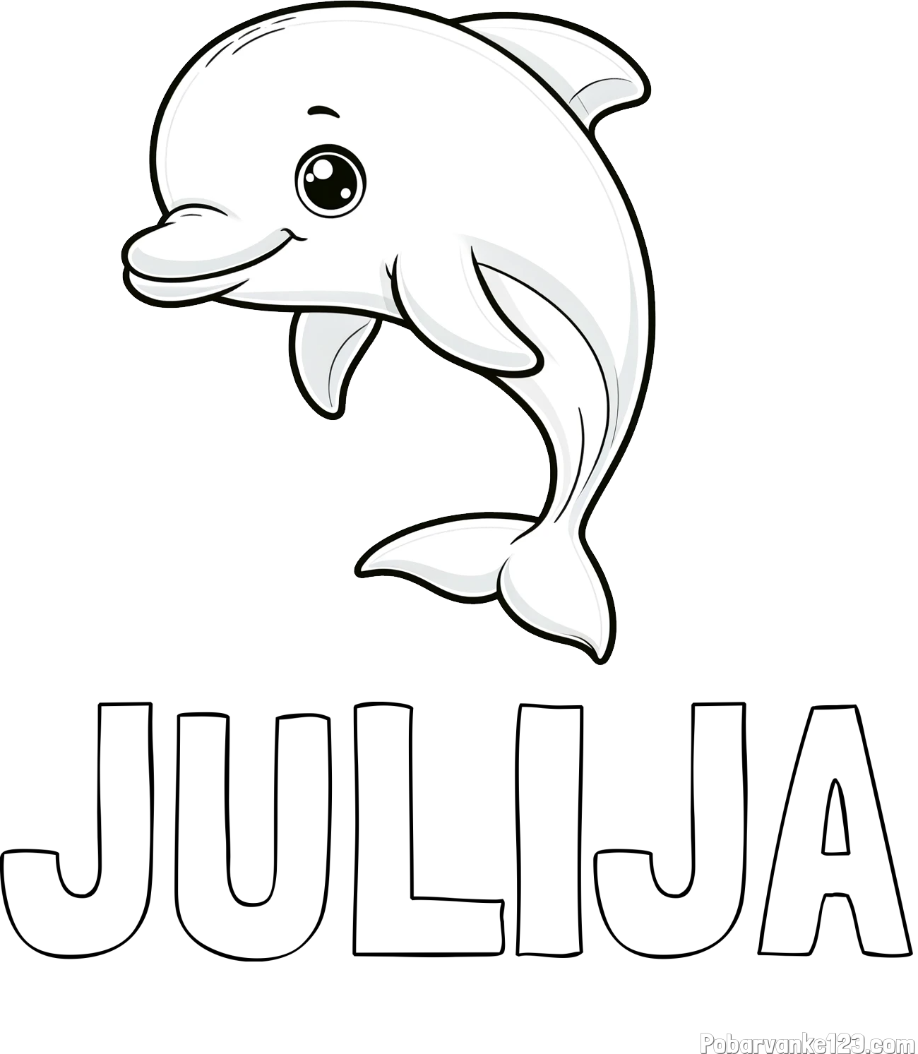 Pobarvanka imena JULIJA in otroška pobarvanka ljubkega delfina