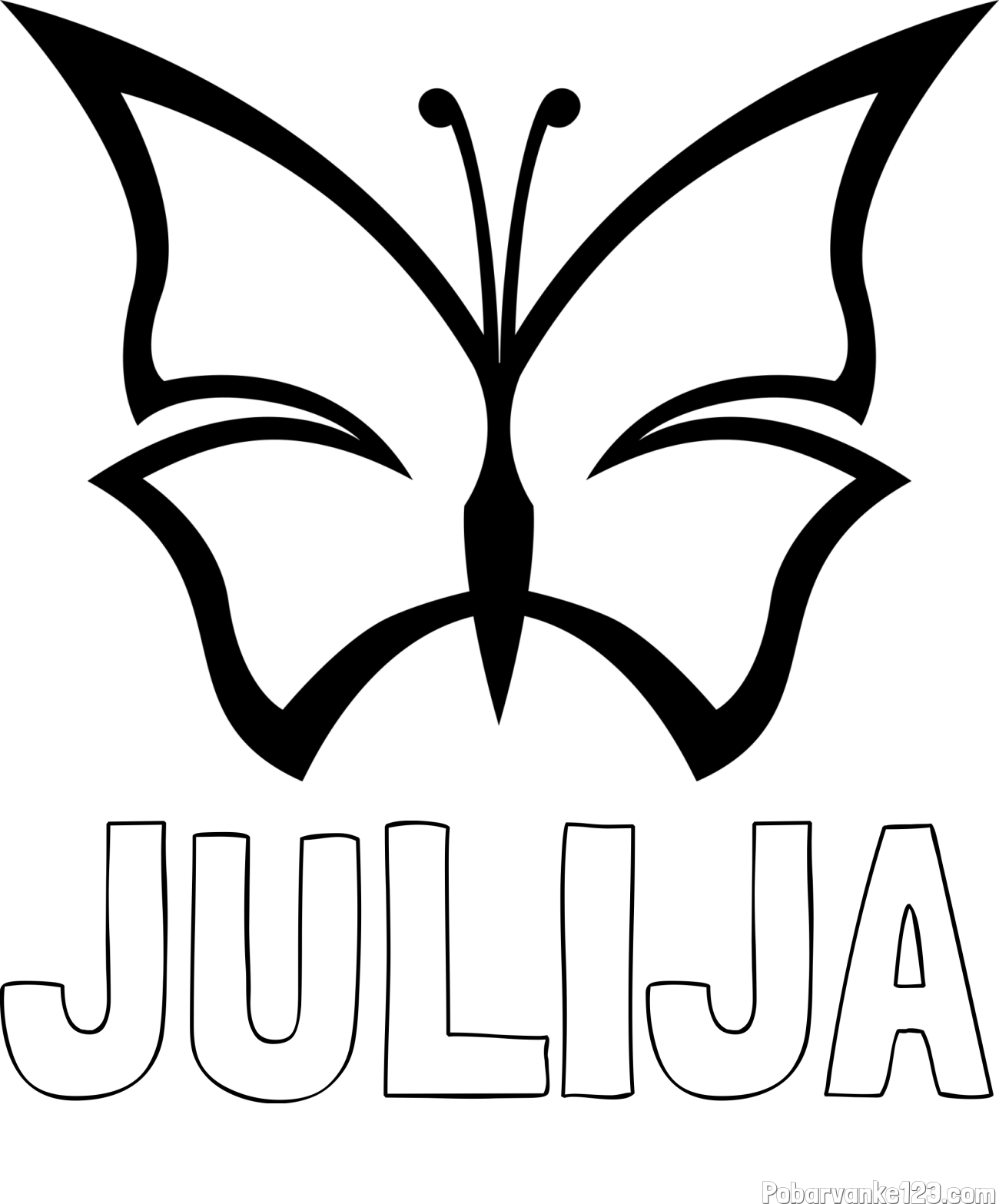 Pobarvanka imena JULIJA in otroška pobarvanka metulja