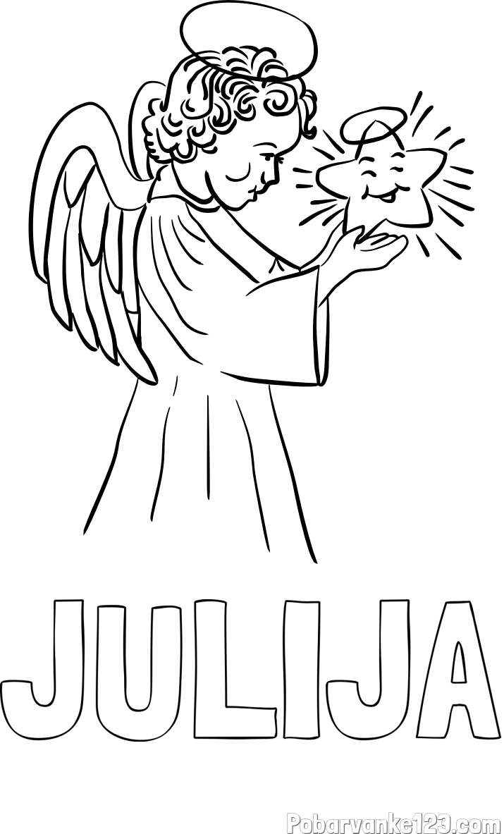 Pobarvanka imena JULIJA in pobarvanka angela z zvezdo