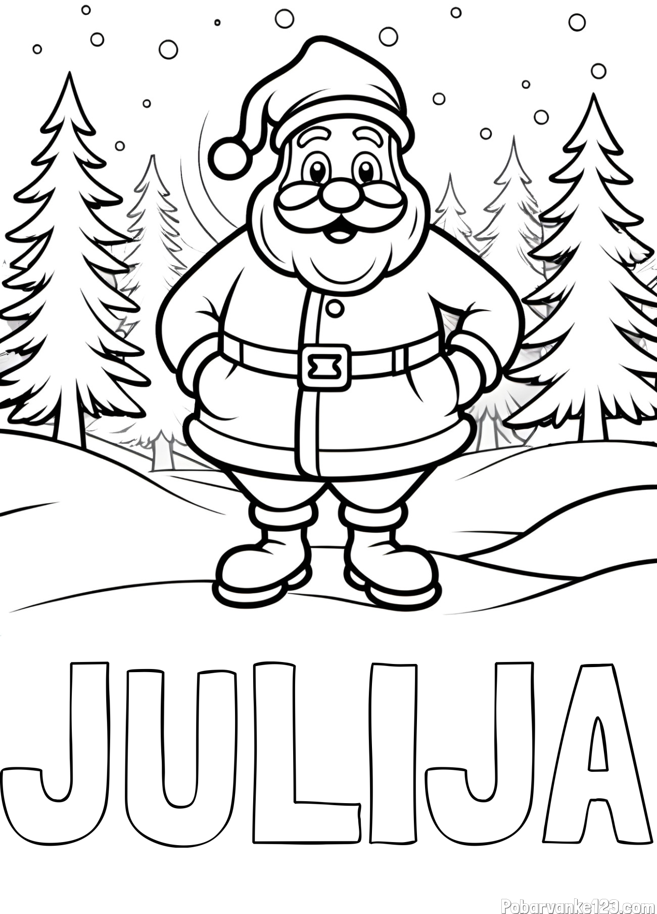 Pobarvanka imena JULIJA in pobarvanka Božička v gozdu
