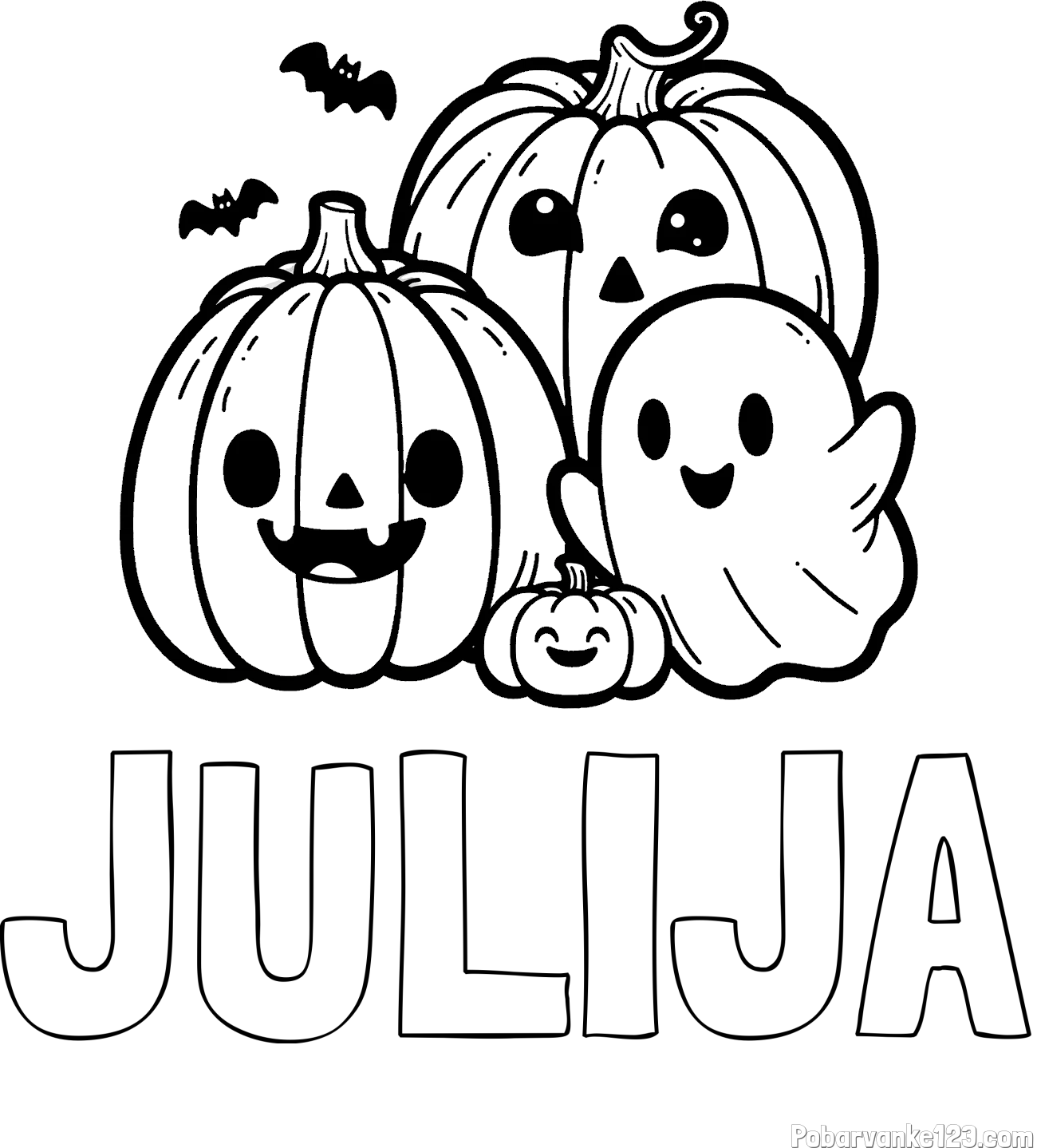 Pobarvanka imena JULIJA in pobarvanka duhca in buč za noč čarovnic