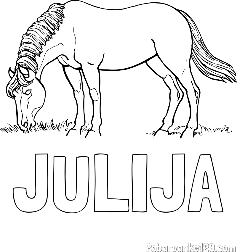 Pobarvanka imena JULIJA in pobarvanka konja med pašo