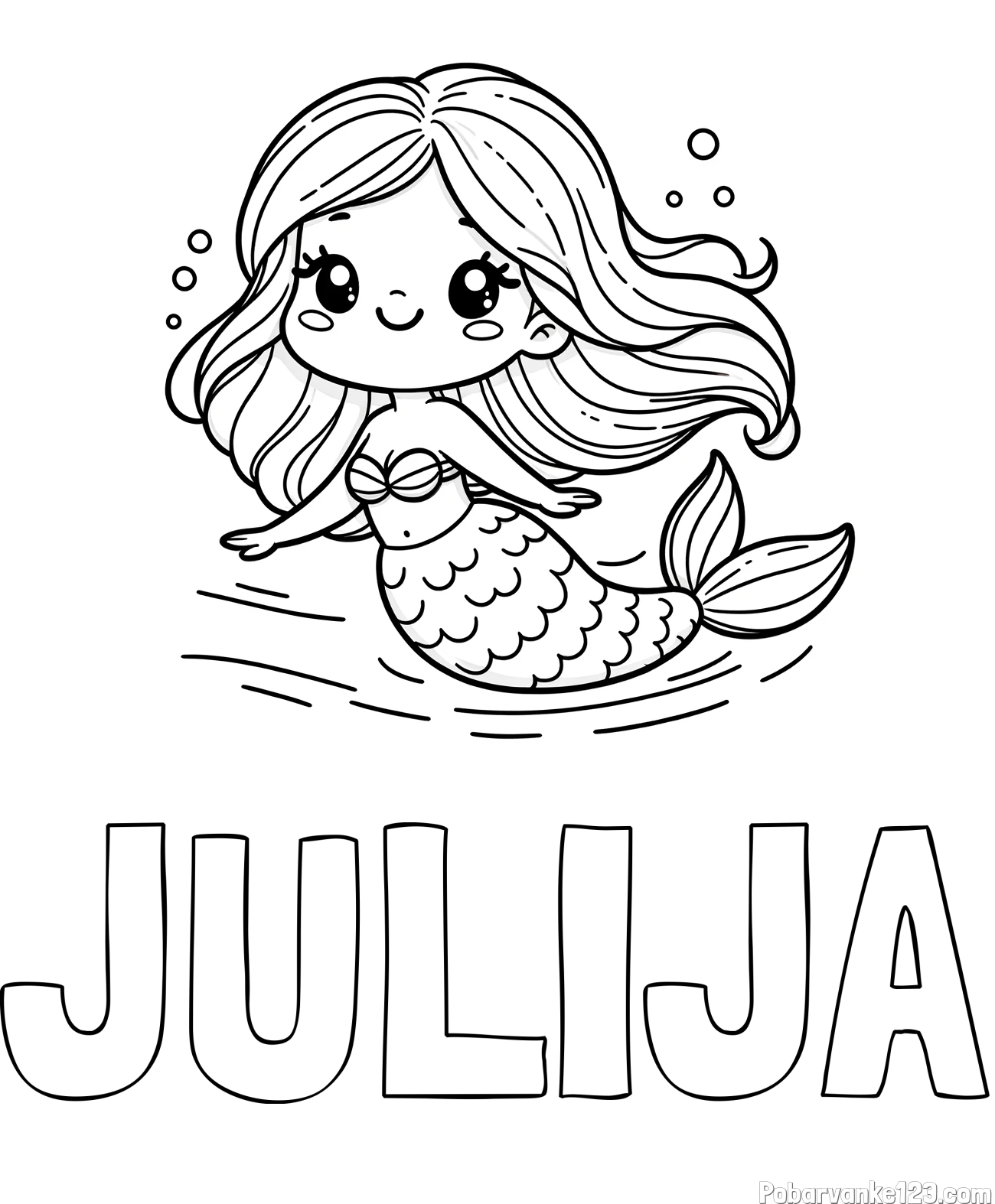 Pobarvanka imena JULIJA in pobarvanka ljubke morske deklice
