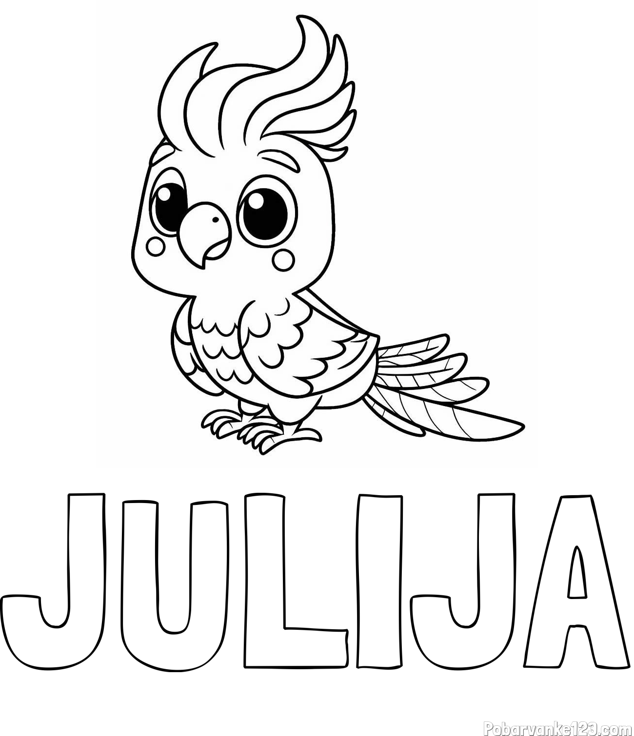Pobarvanka imena JULIJA in pobarvanka ljubke papige