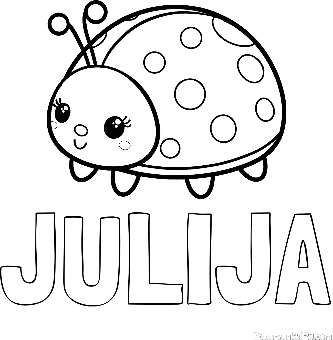 Pobarvanka imena JULIJA in pobarvanka ljubke pikapolonice