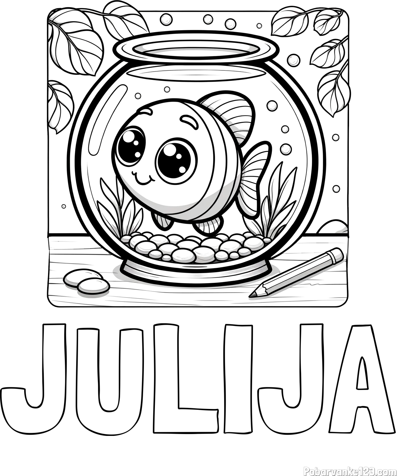 Pobarvanka imena JULIJA in pobarvanka ljubke ribice