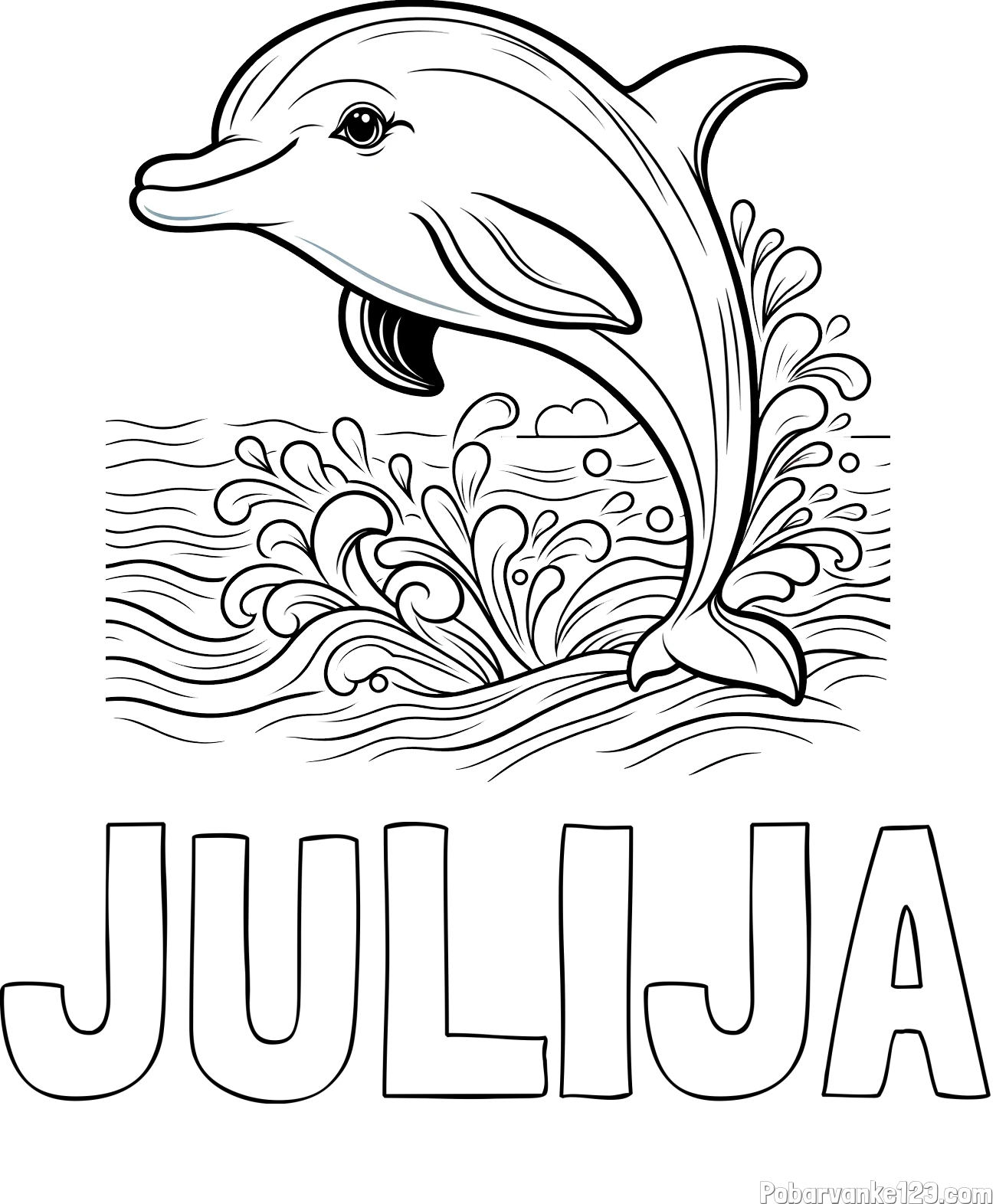 Pobarvanka imena JULIJA in pobarvanka ljubkega delfina