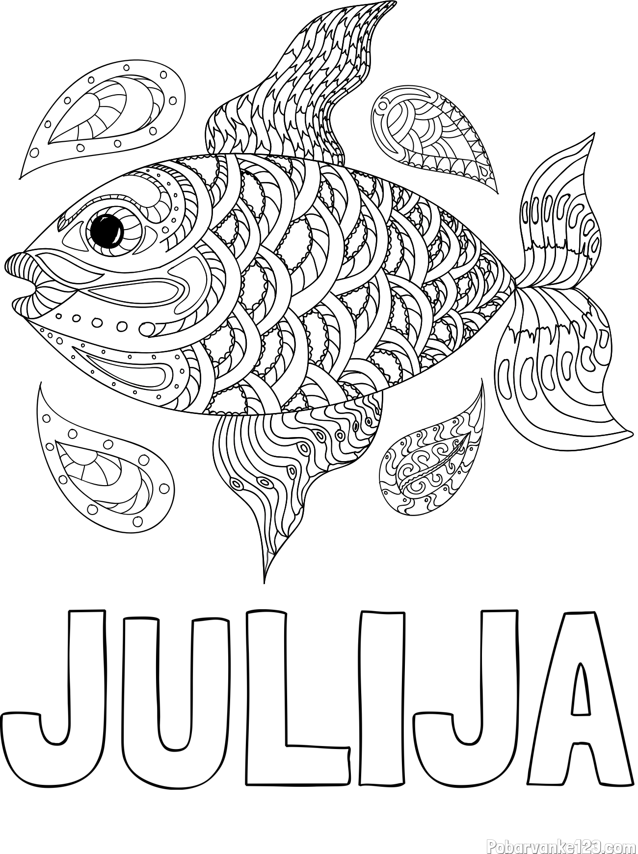 Pobarvanka imena JULIJA in pobarvanka pisane ribe