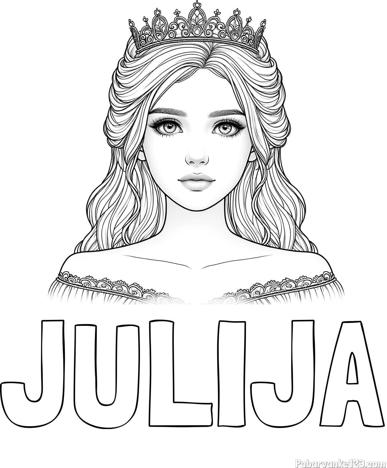 Pobarvanka imena JULIJA in pobarvanka prikupne princeske s čudovitimi očmi