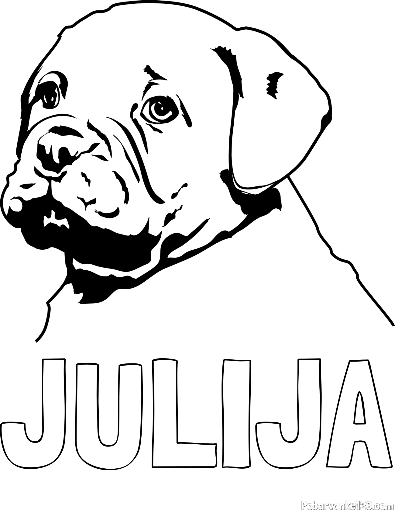 Pobarvanka imena JULIJA in pobarvanka prikupnega bulldog mladička