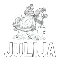 Pobarvanka imena JULIJA in pobarvanka princese na konju
