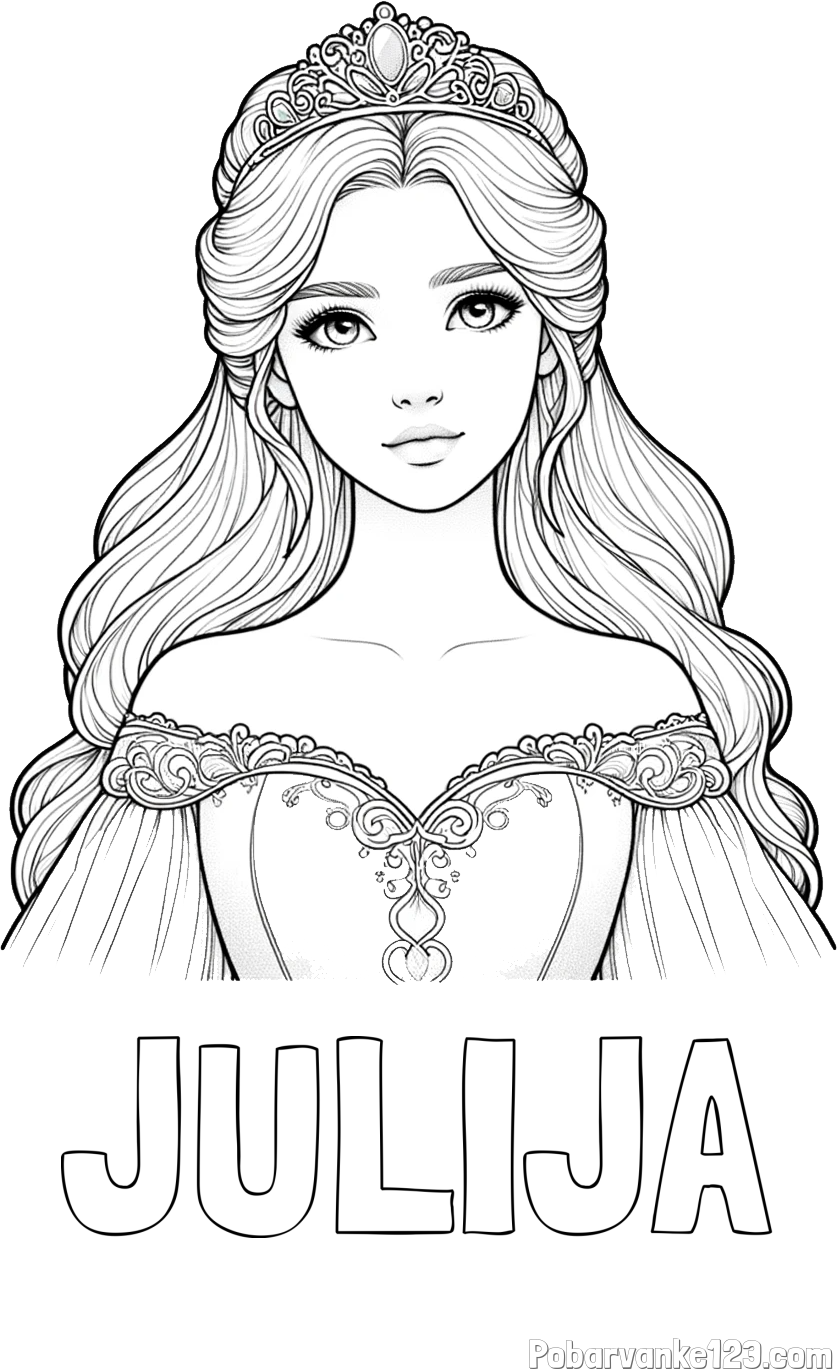 Pobarvanka imena JULIJA in pobarvanka realistične princese