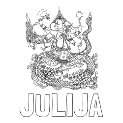 Online izdelana pobarvanka - Pobarvanka imena JULIJA in pobarvanka slona v človeški podobi