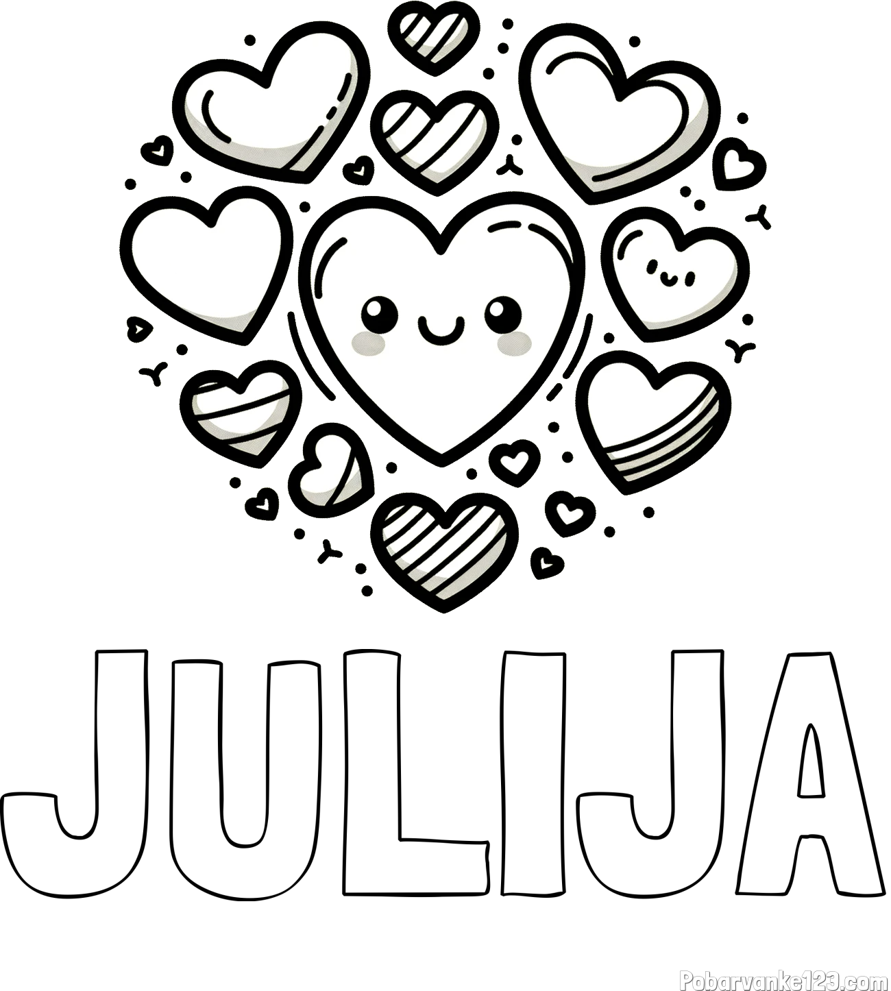 Pobarvanka imena JULIJA in pobarvanka srčkov