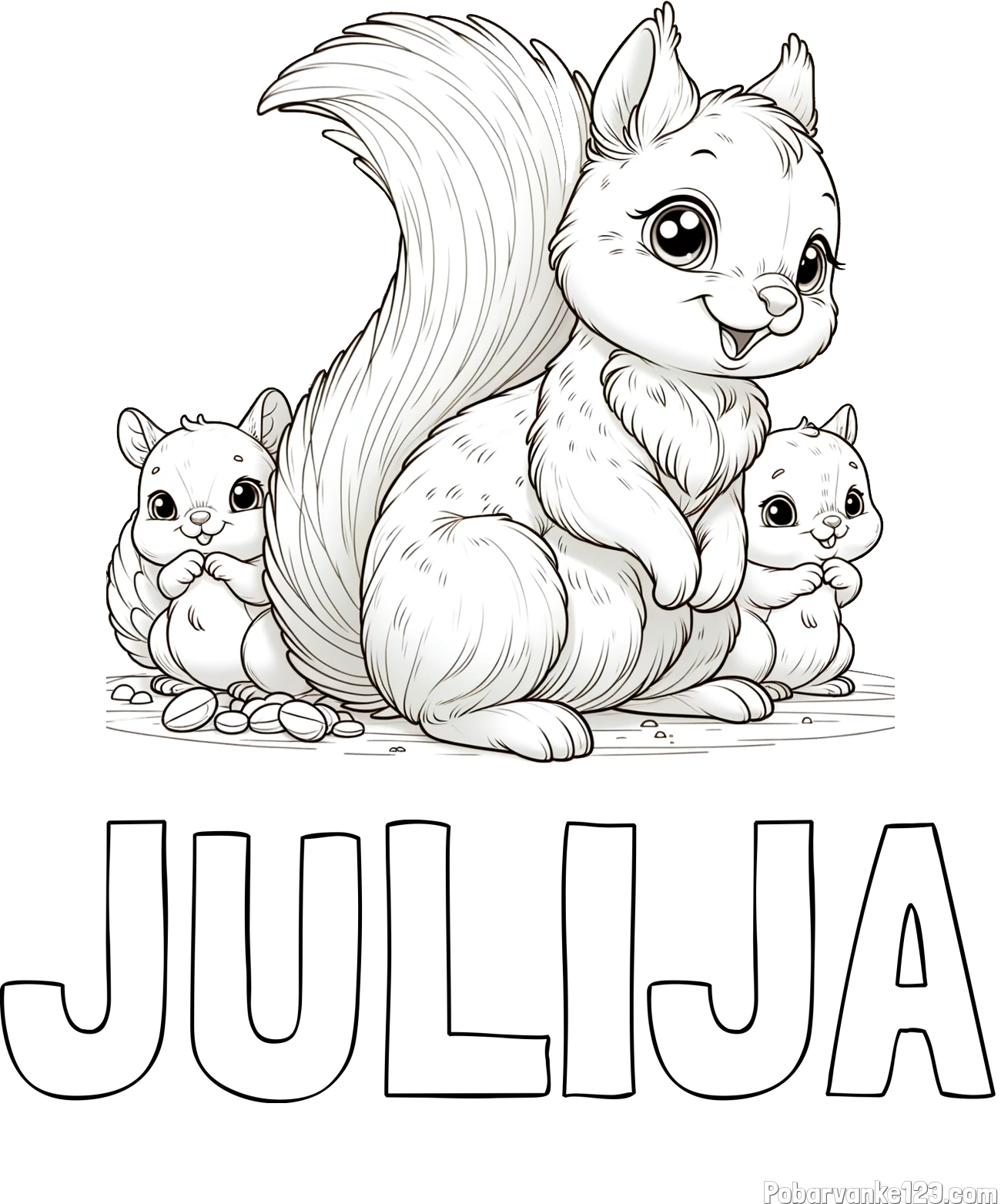 Pobarvanka imena JULIJA in pobarvanka veveričje družine