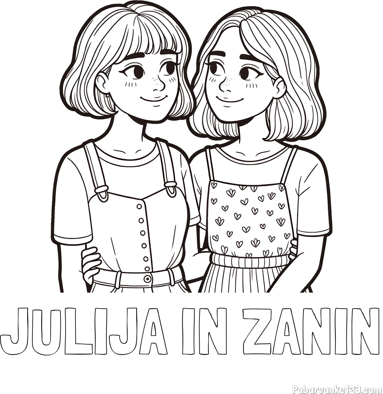 Pobarvanka imena JULIJA IN ŽANIN in pobarvanka dveh najboljših prijateljic