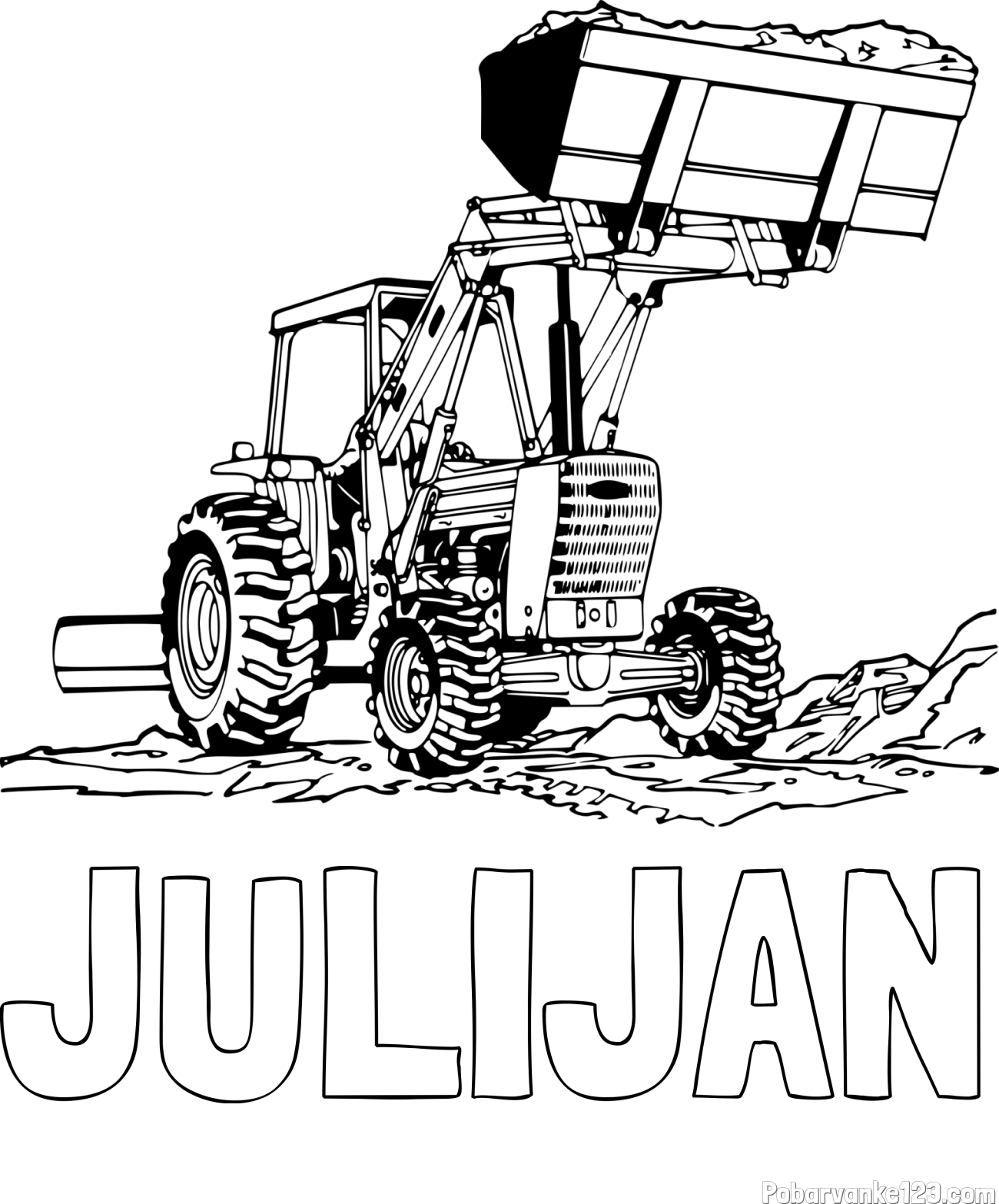 Pobarvanka imena JULIJAN in pobarvanka velikega traktorja med prenosom zemljine