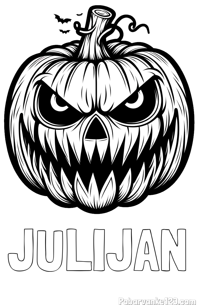 Pobarvanka imena JULIJAN in pobarvanka zlobne buče za noč čarovnic