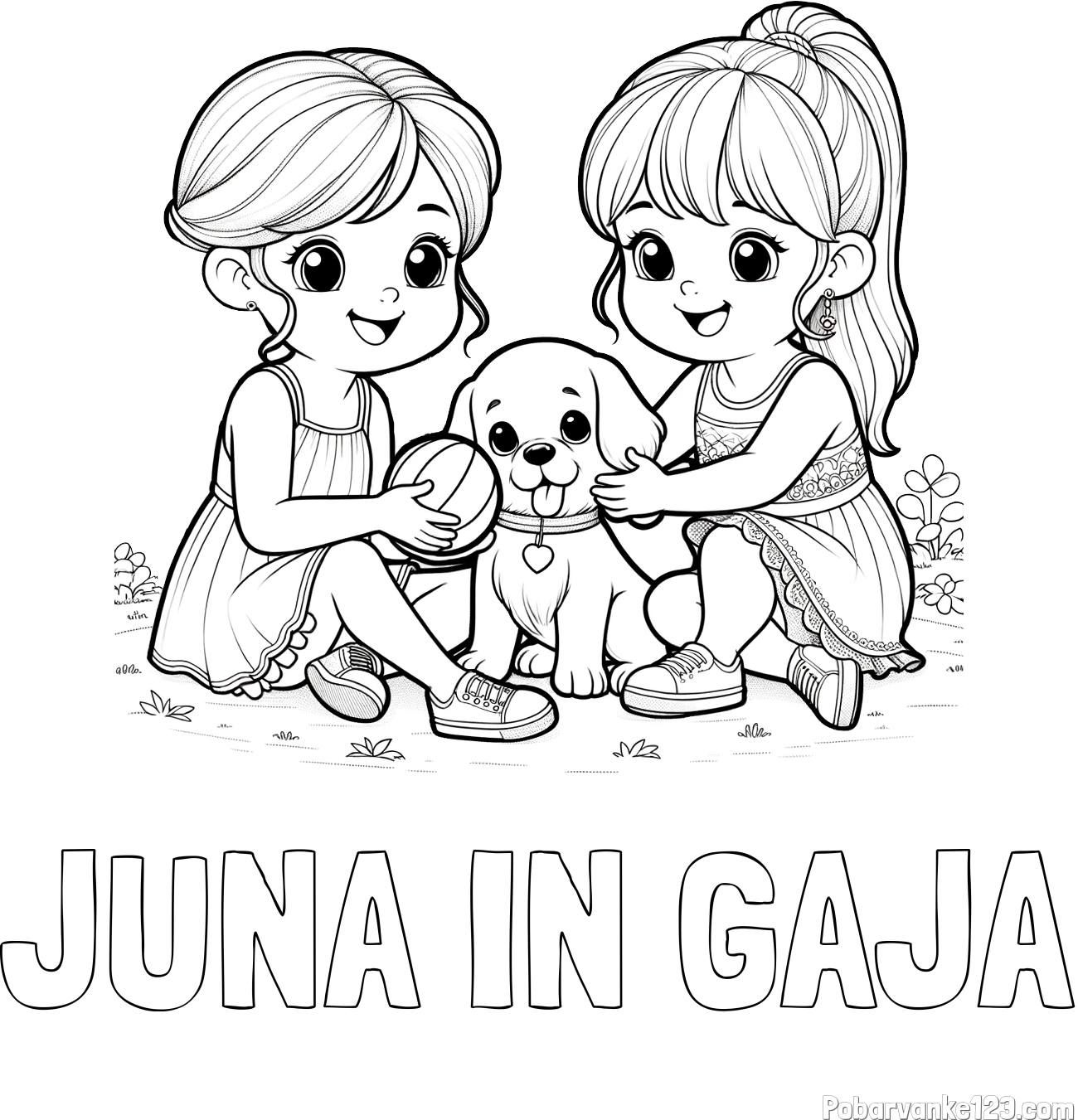 Pobarvanka imena JUNA IN GAJA in pobarvanka prijateljic s kužkom