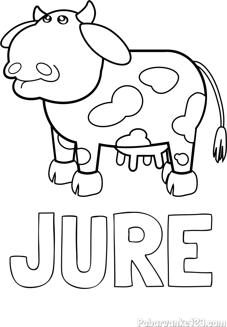 Pobarvanka imena JURE in otroška pobarvanka smešne krave