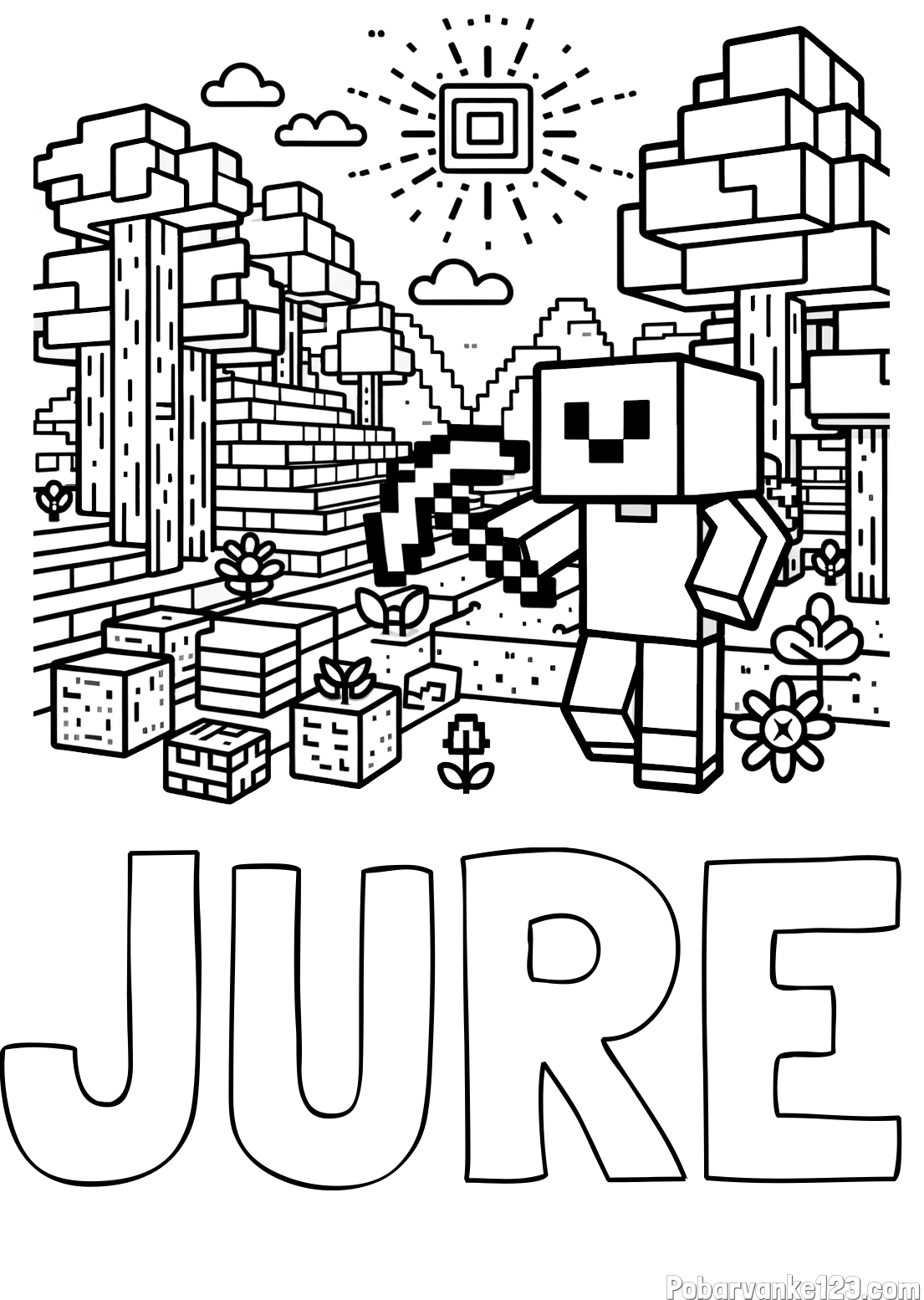 Pobarvanka imena JURE in pobarvanka Minecraft sveta