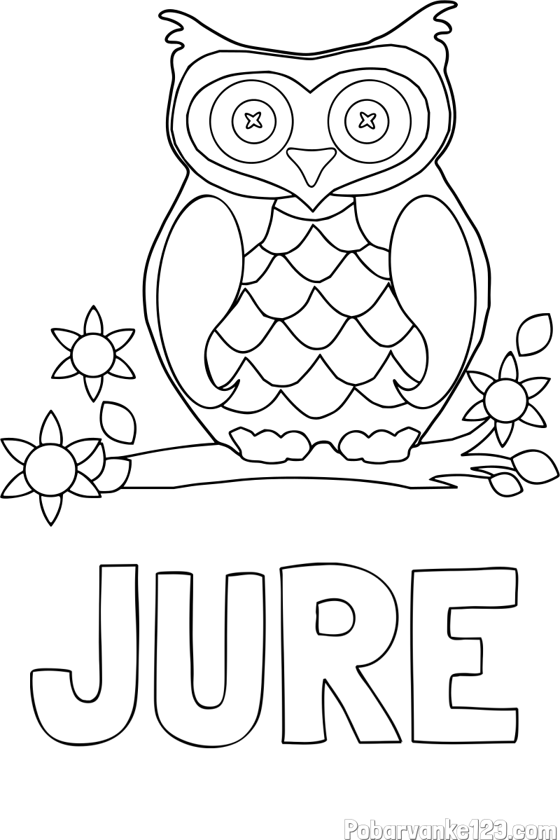 Pobarvanka imena JURE in pobarvanka sove