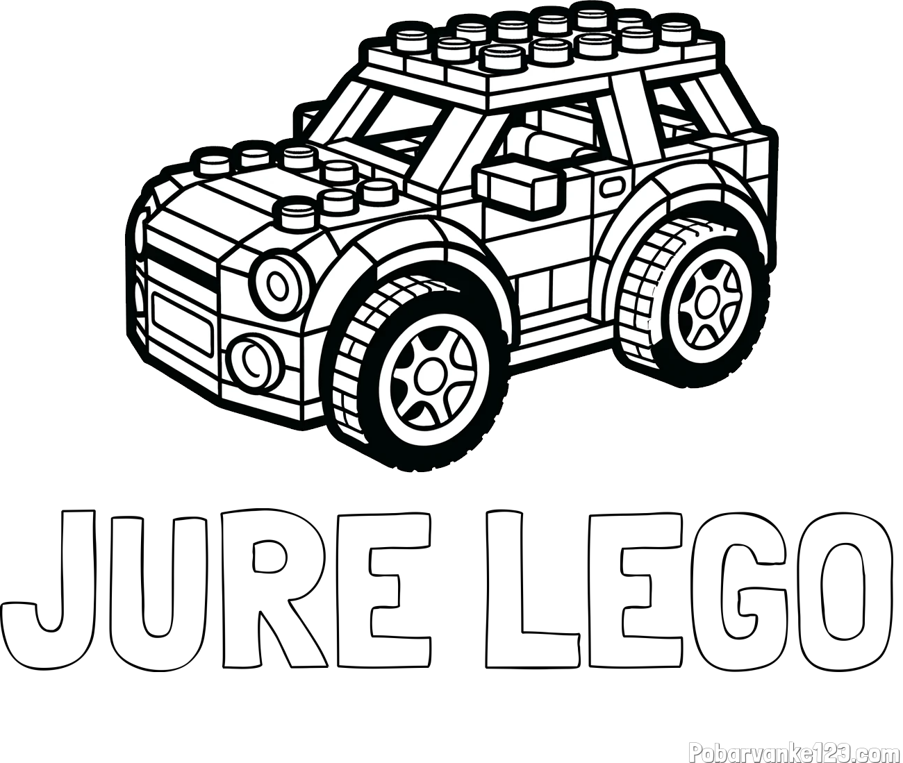 Pobarvanka imena JURE LEGO in pobarvanka avtomobila sestavljenega iz LEGO kock
