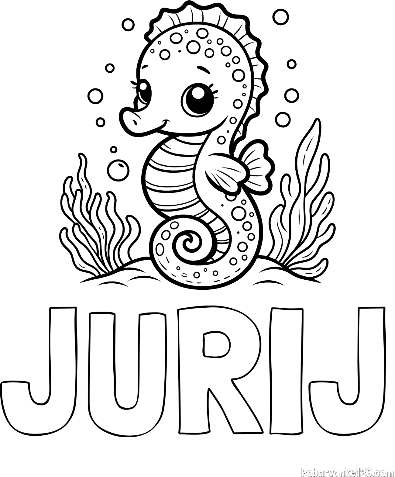 Pobarvanka imena JURIJ in pobarvanka morskega konjička