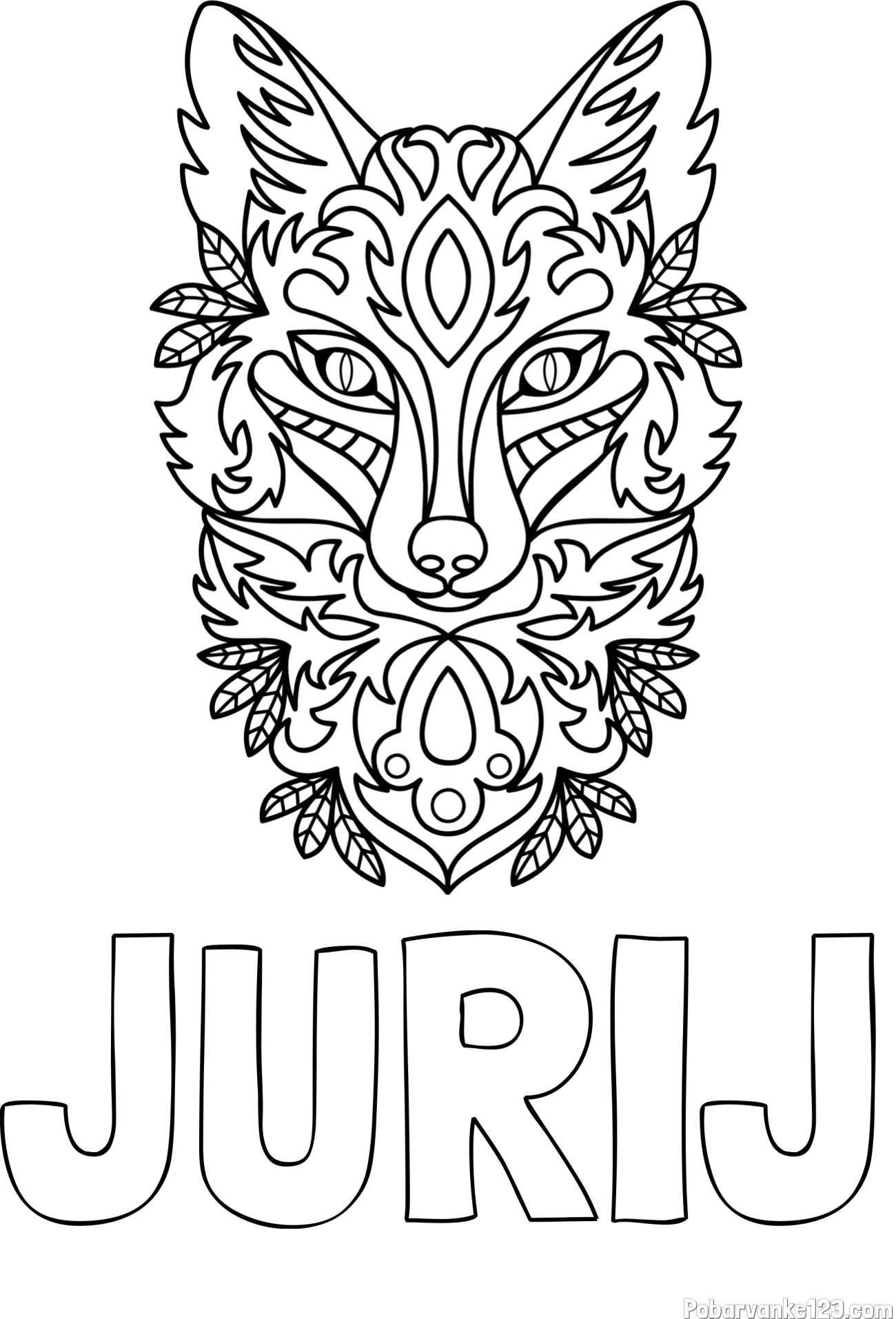 Pobarvanka imena JURIJ in pobarvanka volka - mandale