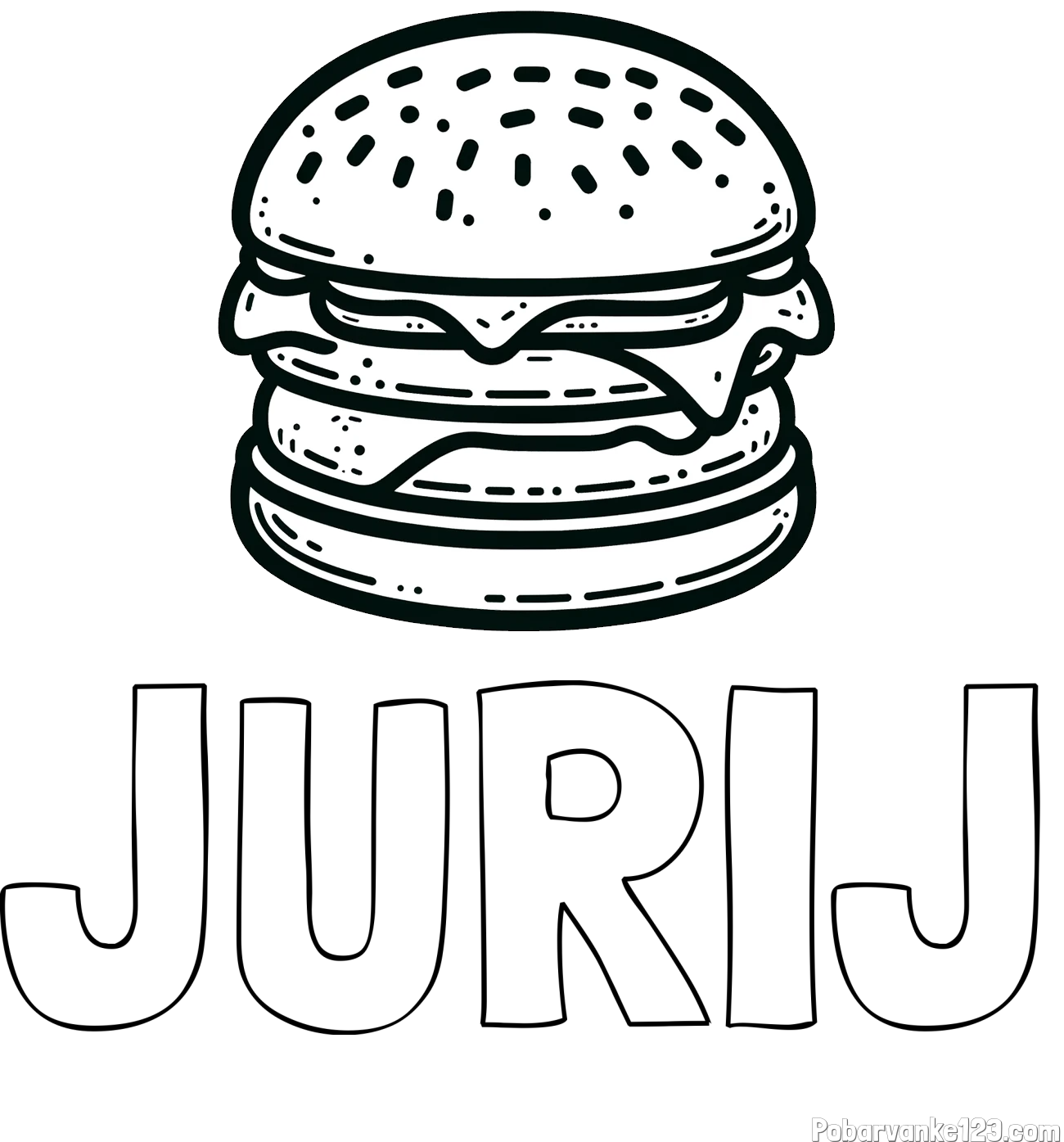 Pobarvanka imena JURIJ in preprosta pobarvanka hamburgerja