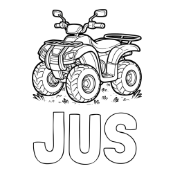 Online izdelana pobarvanka - Pobarvanka imena JUŠ in pobarvanka velikega štirikolesnika