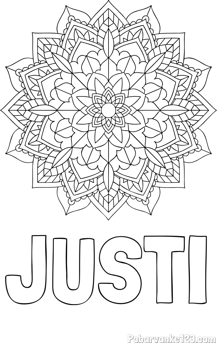 Pobarvanka imena JUSTI in Čudovita pobarvanka mendale