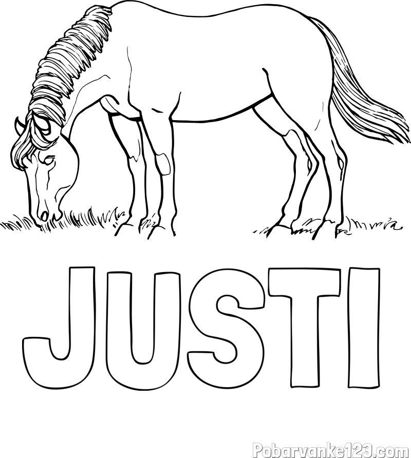 Pobarvanka imena JUSTI in pobarvanka konja med pašo