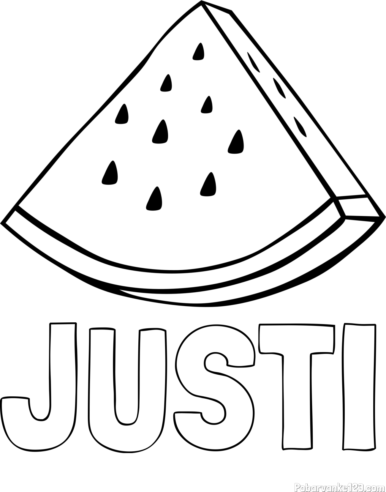 Pobarvanka imena JUSTI in pobarvanka lubenice