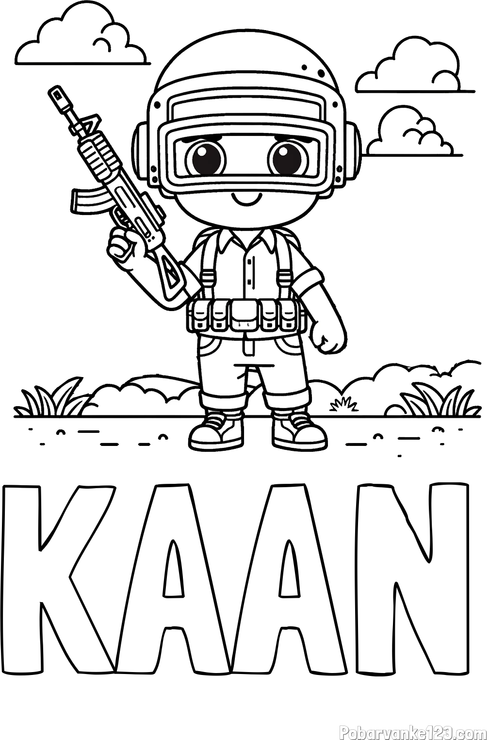 Pobarvanka imena KAAN in lepa otroška PUBG pobarvanka