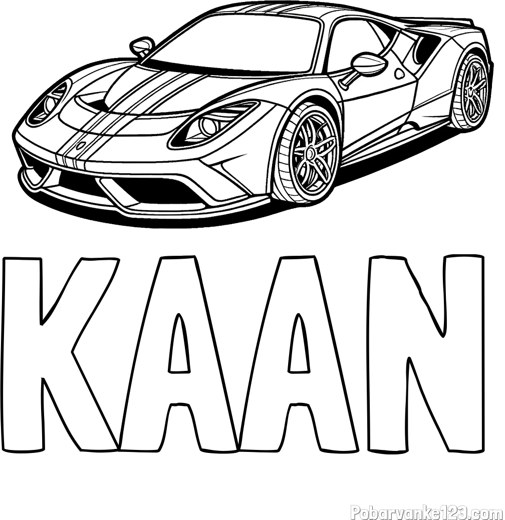 Pobarvanka imena KAAN in pobarvanka čudovitega športnega avtomobila