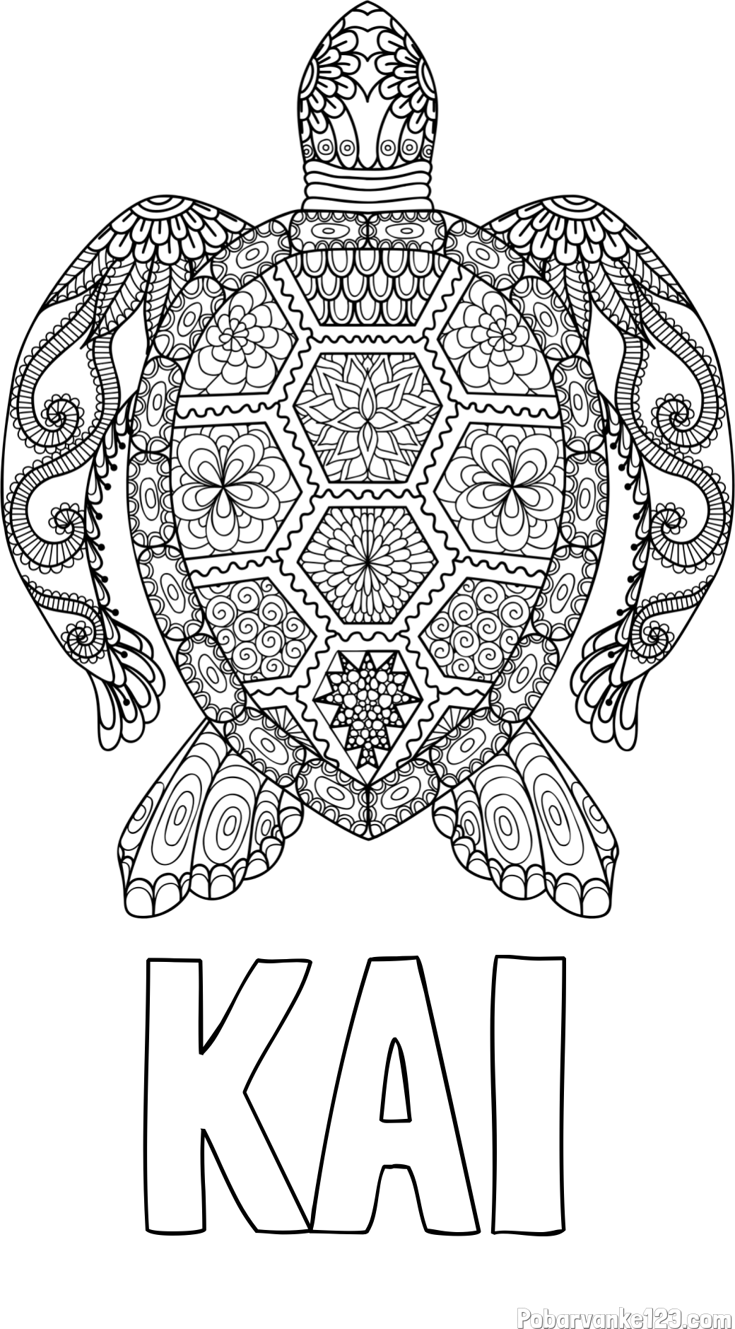Pobarvanka imena KAI in pobarvanka želve - mandale