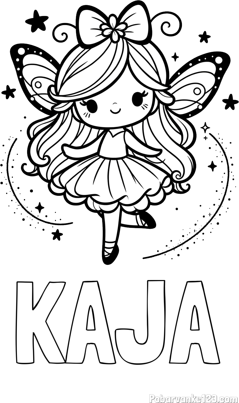 Pobarvanka imena KAJA in ljubka čarobna vila