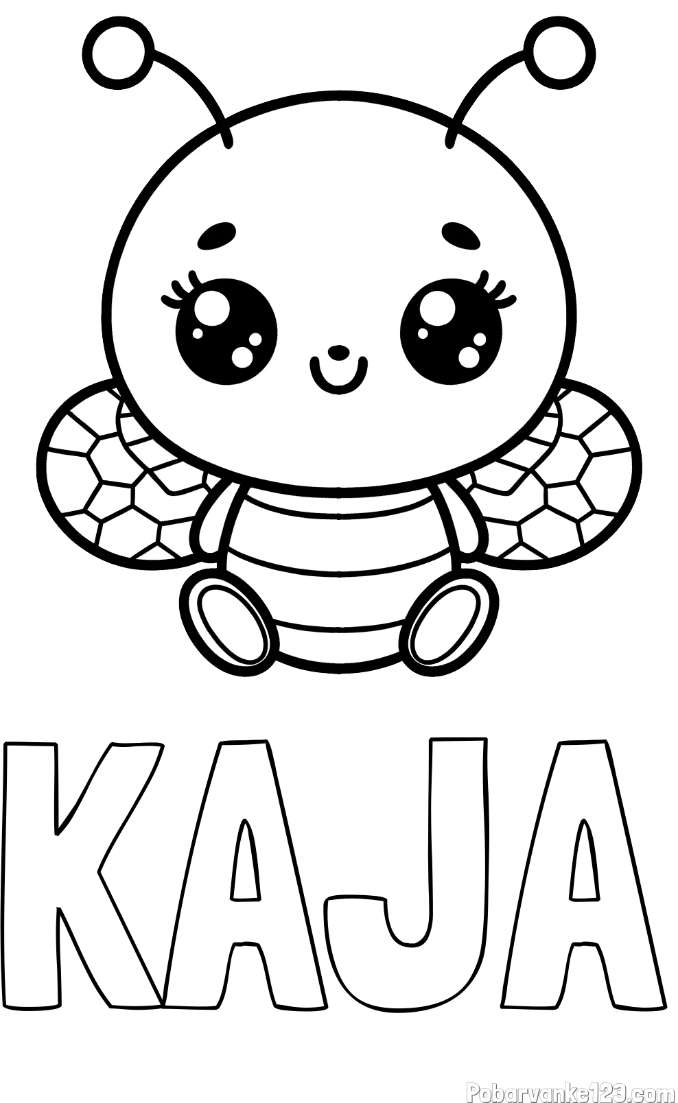 Pobarvanka imena KAJA in otroška pobarvanka ljubke čebele