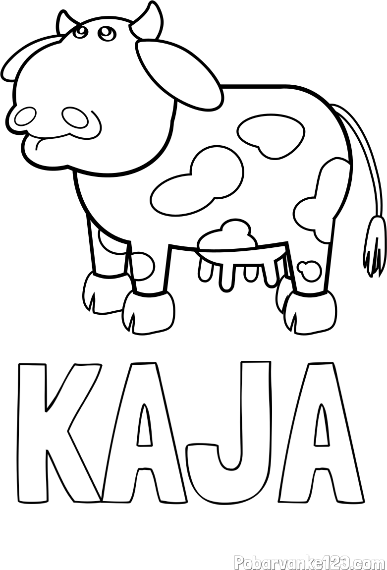 Pobarvanka imena KAJA in otroška pobarvanka smešne krave