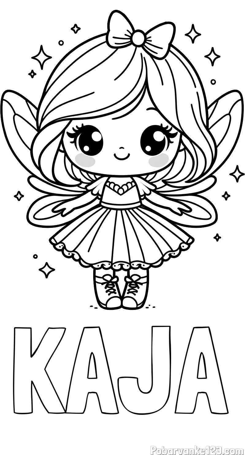 Pobarvanka imena KAJA in pobarvanka čarobne vile z ljubkim obrazom