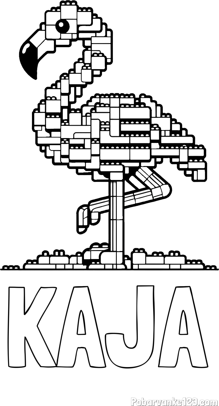 Pobarvanka imena KAJA in pobarvanka flaminga sestavljenega iz LEGO kock